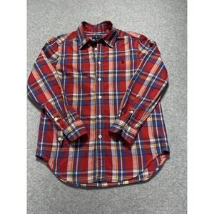 Polo Ralph Lauren boys size M 10/12 button up plaid shirt Red Blue